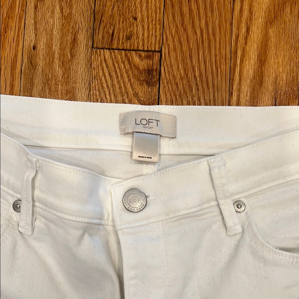 White Straight-Leg Cropped Size 12 Distressed Denim Jeans - Picture 2 of 10